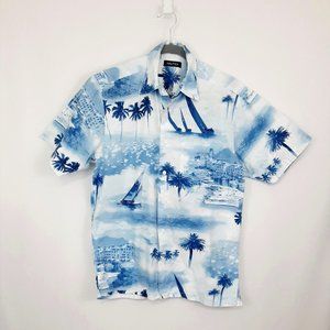 Nautica Men's Short Sleeve Shirt Button Up Blue and White Size S 100% Cotton
